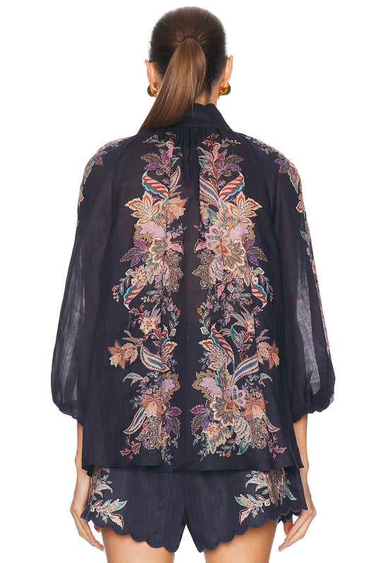 Navy Floral Print Shirt and Denim Shorts Set