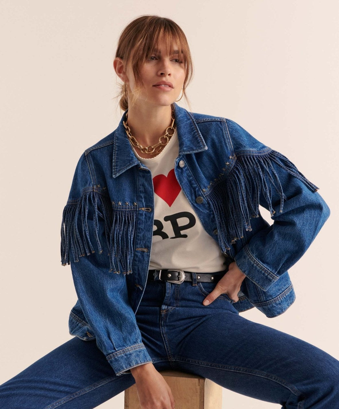 Blue Fringe - detailed Denim Jacket