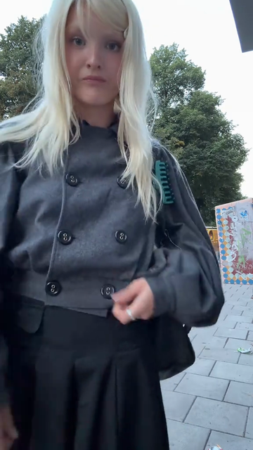 Grey Double - Breasted Cropped Jacket