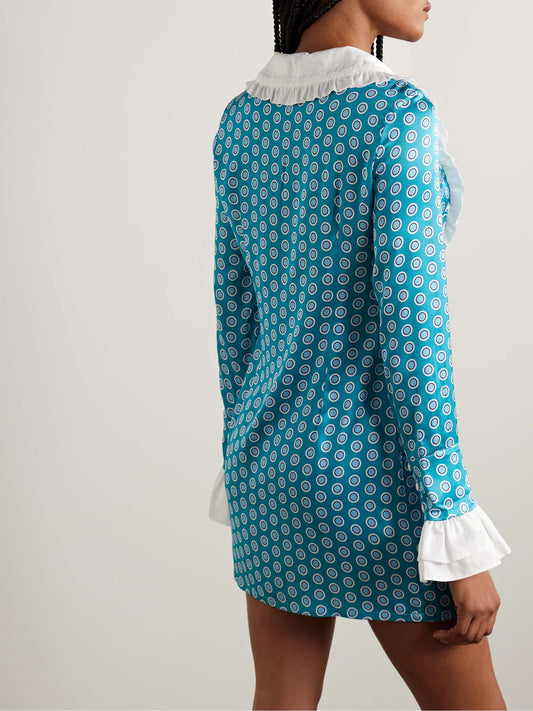 Blue and White Contrast Collar Mini Dress