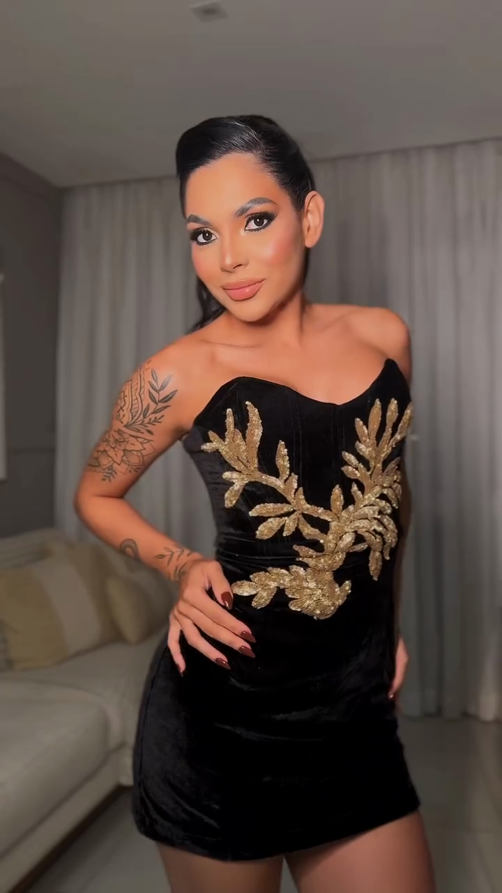 Embellished Black Velvet Mini Dress