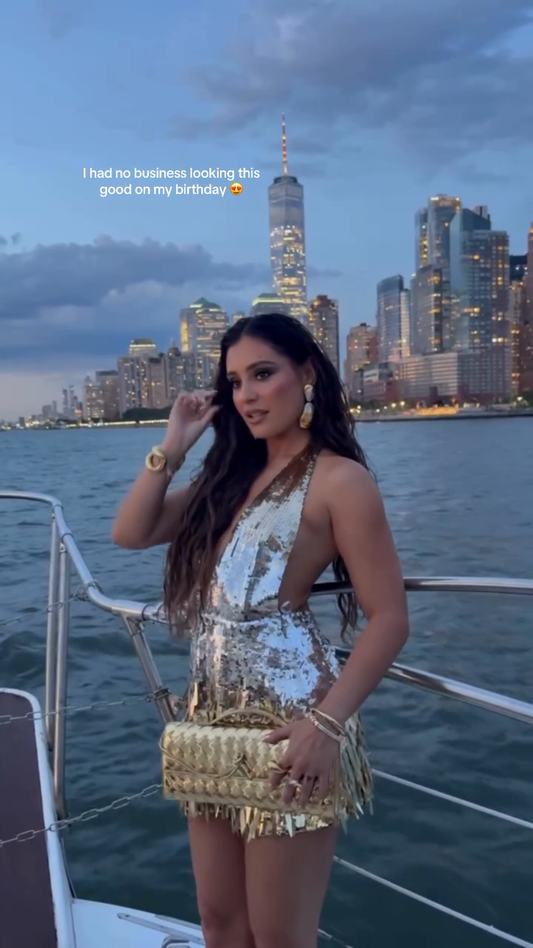 Gold Sequin Halter Mini Dress