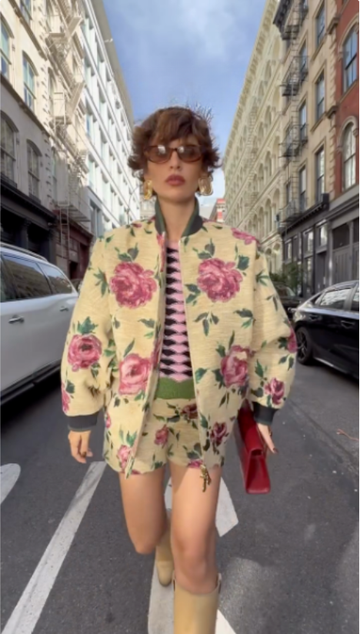 Floral Bomber Jacket and Shorts Ensemble