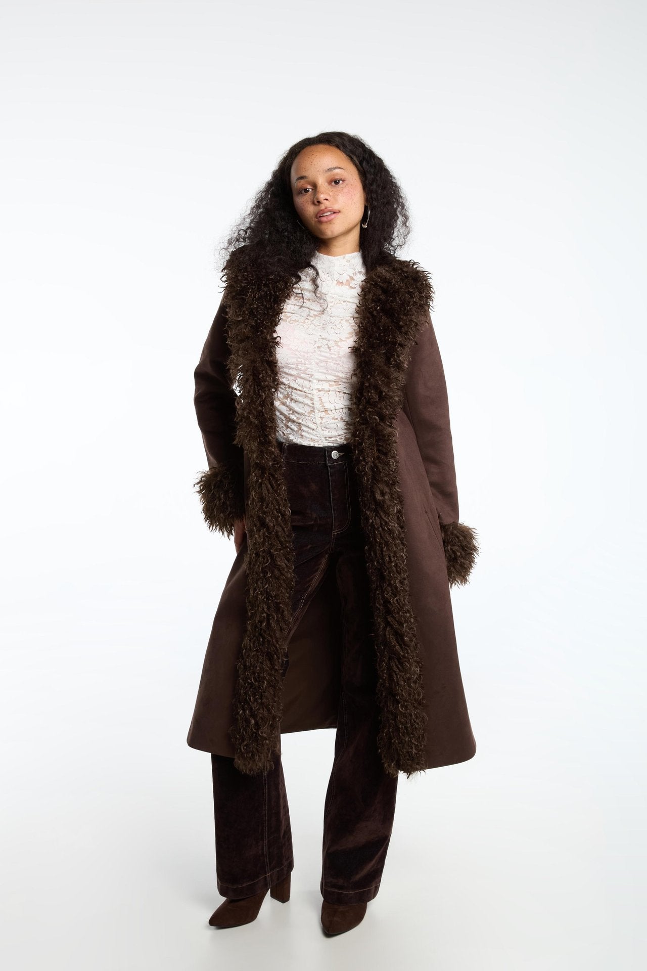 Brown Fur - Trimmed Long Coat