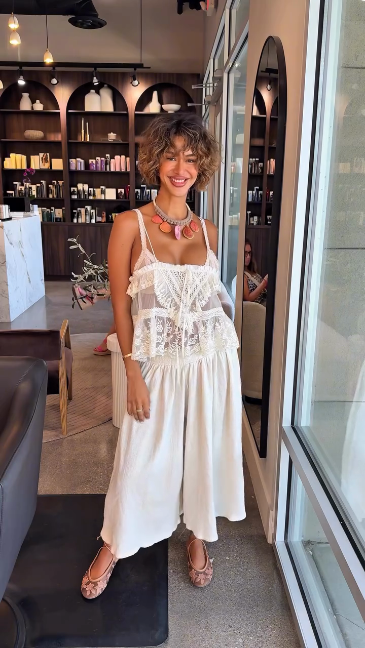 White Lace - Top & Wide - Leg Pants Set