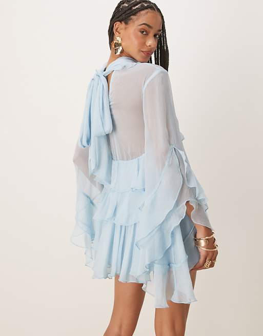 Light Blue Cut - Out Chiffon Dress