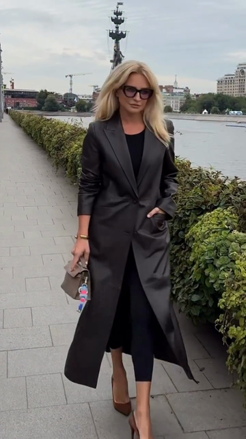 Black Leather Longline Blazer Coat