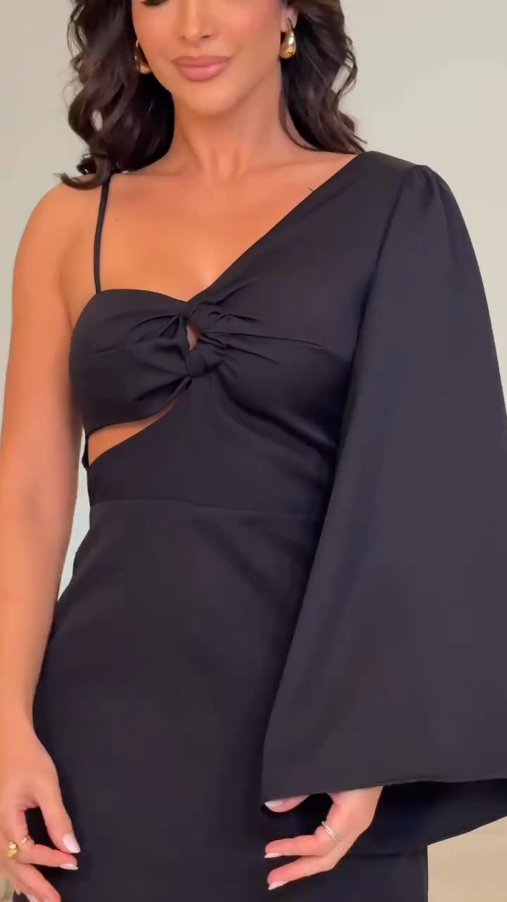 Black One Shoulder Cutout Mini Dress