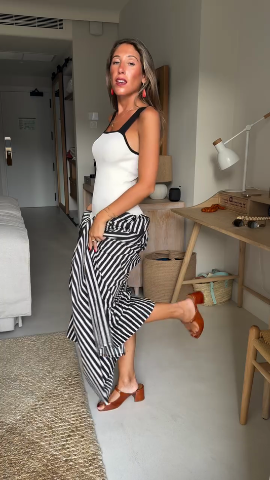 Contrast - Trim Tank Top & Striped Maxi Skirt Set