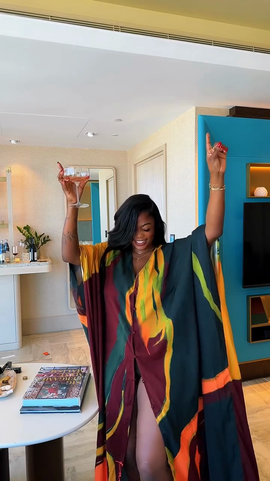 Colorful Abstract - Printed Silky Kaftan