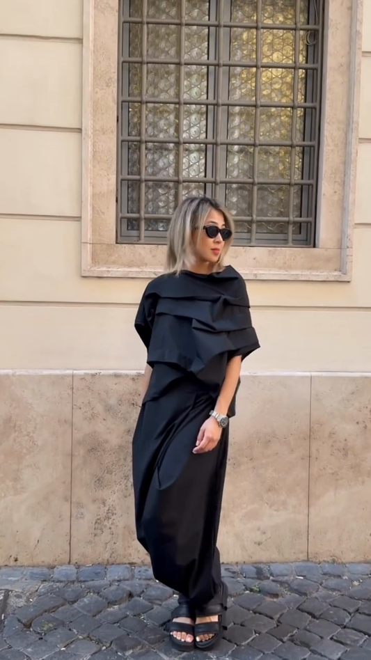 Asymmetrical Layered Top and Harem Pants Set