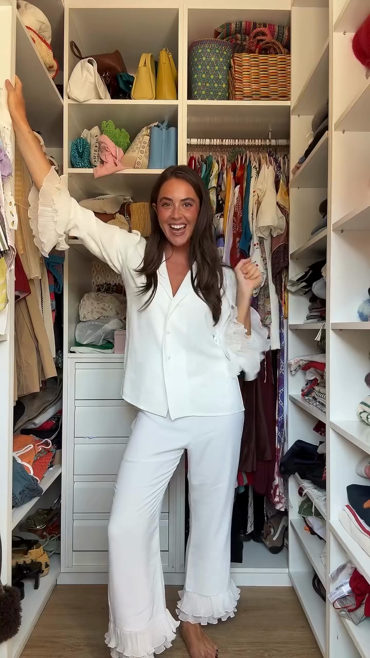 White Ruffle Sleeve Pajama Set