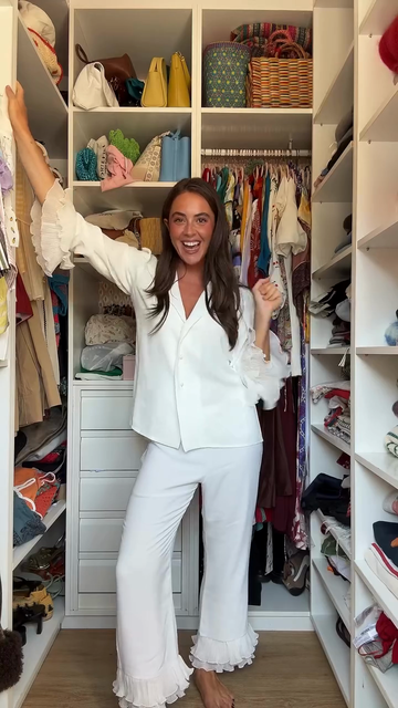 White Ruffle Sleeve Pajama Set