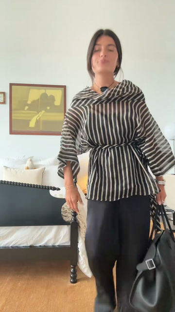 Asymmetric Striped Cowl - Neck Blouse