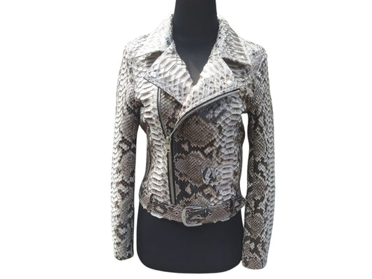genuine Snakeskin patterned jacket on a mannequin against a white background