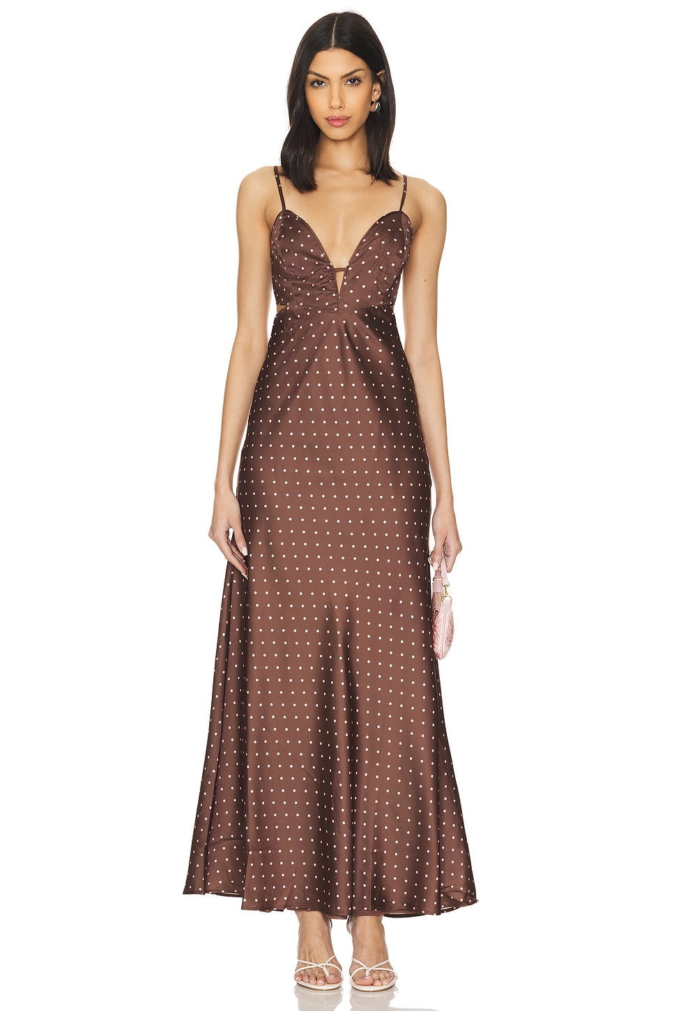 Brown Polka - Dot Maxi Slip Dress