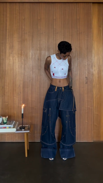 Wide - Leg Denim Cargo Jeans