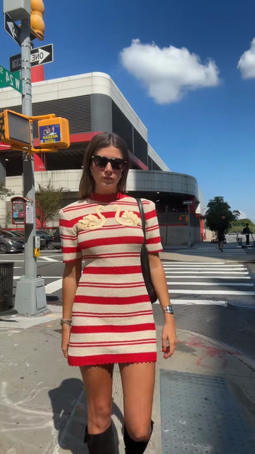 striped embroidered mini dress