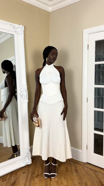 Halter Neck Pleated Midi Dress