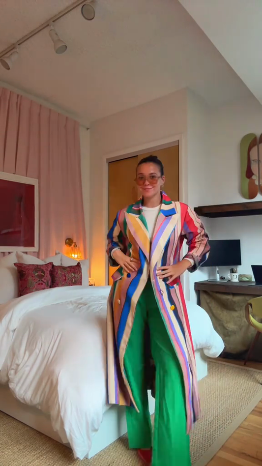 Multicolored Striped Trench Coat