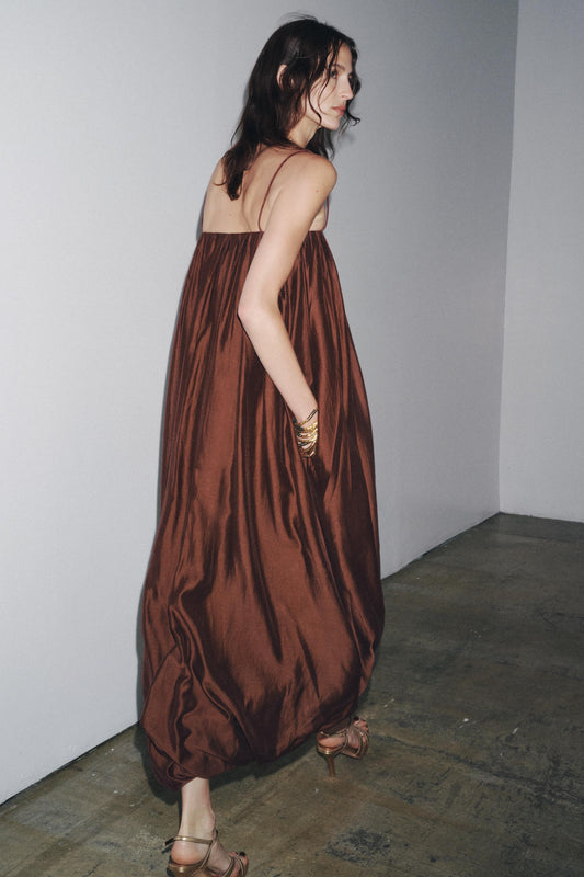 Chocolate Brown Satin Maxi Dress
