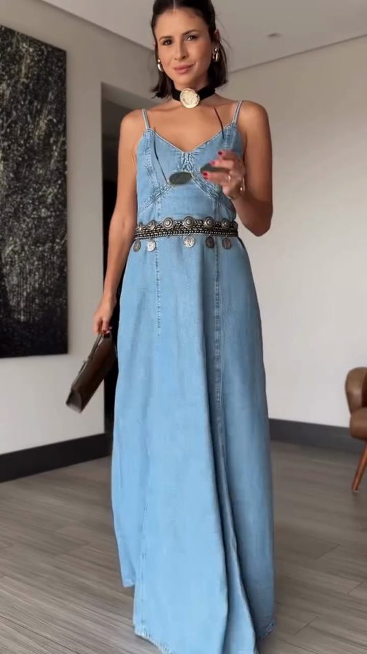 Light Blue Denim Maxi Dress