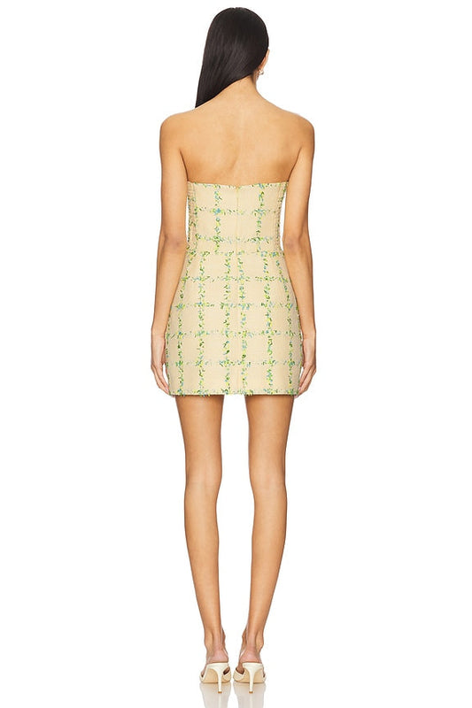 Beige Strapless Tweed Mini Dress