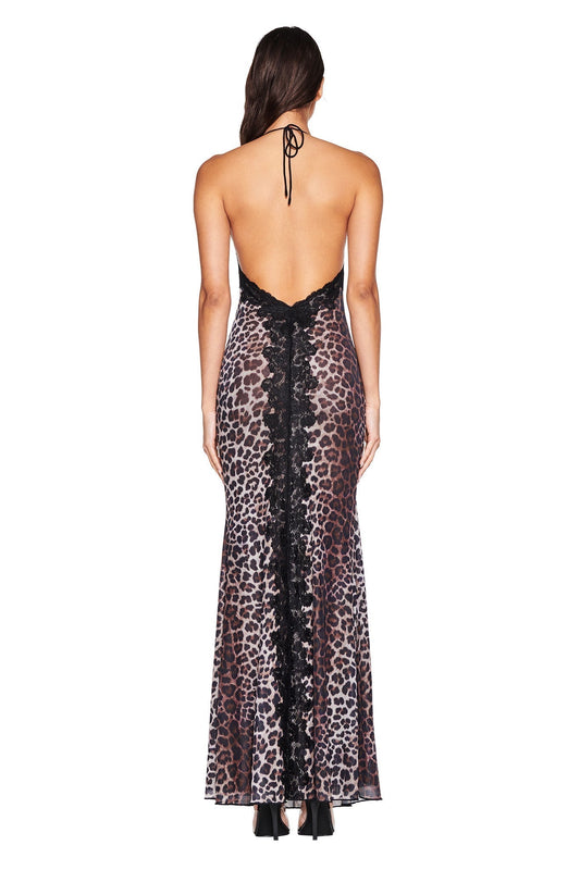 Leopard Print Halter Maxi Dress