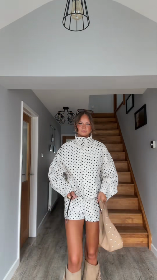 Polka - Dot High - Neck Top and Shorts Set