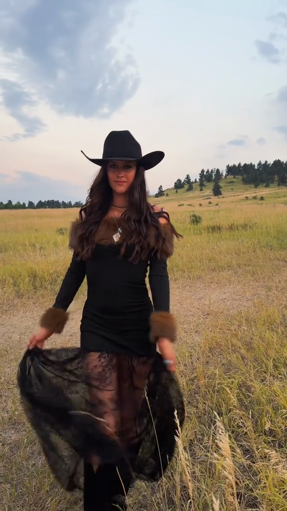 Black Dress with Fur Trim