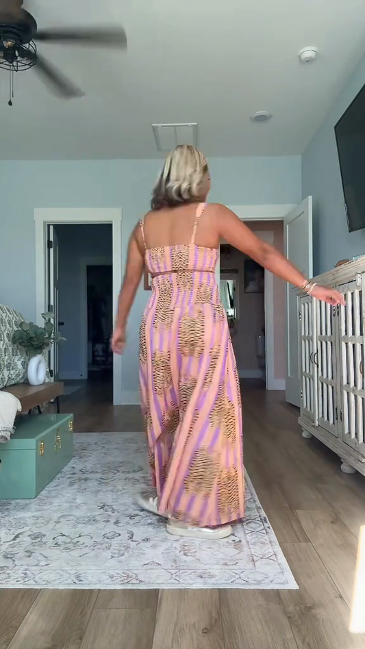 Striped Tiger Print Maxi Dress