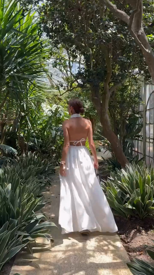 White Halter Crop Top and Slit Maxi Skirt Set