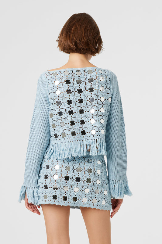 Light Blue Crochet Mirror - Embellished Two - Piece Set