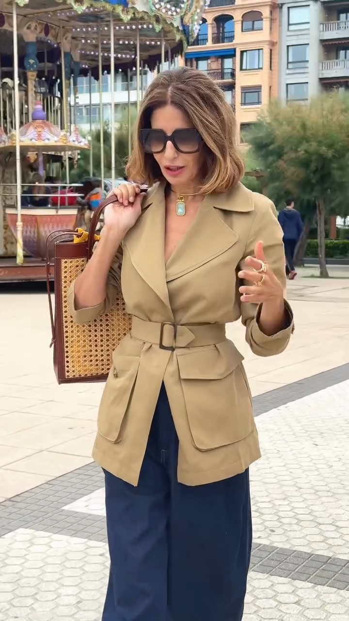 Beige Belted Trench Coat with Pockets