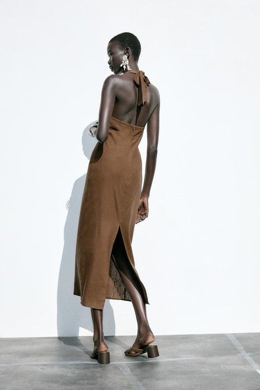 Linen Buckle Midi Dress