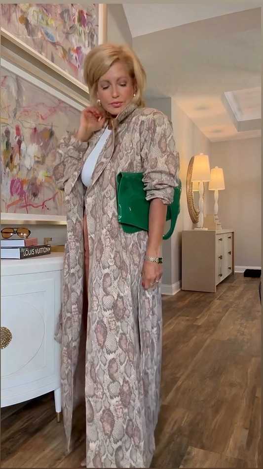 Snake - Print Maxi Trench Coat
