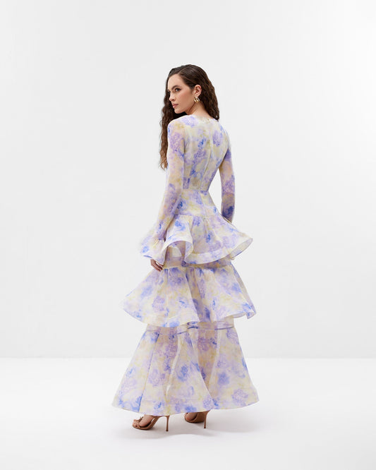 Long - Sleeve Tie - Dye Maxi Dress