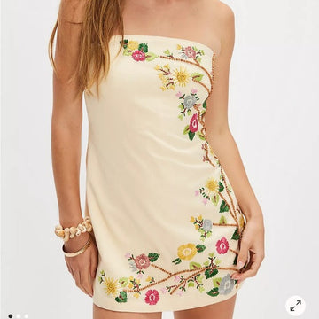 Floral Embroidered Strapless Mini Dress
