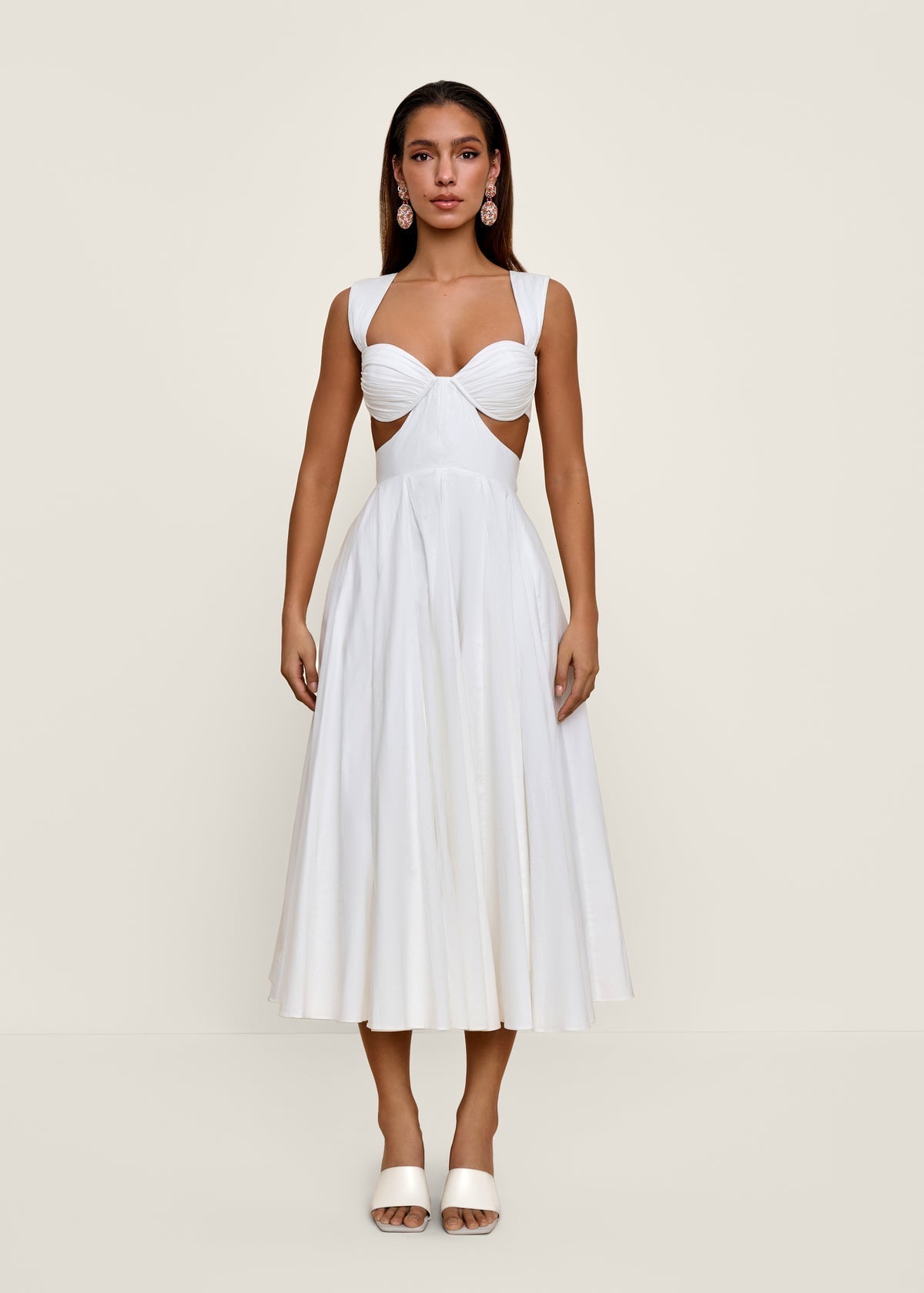 White Cut - Out Bustier Midi Dress