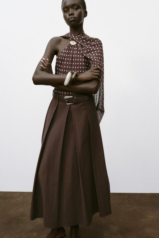 Polka - Dot Halter Top and Midi Skirt Set