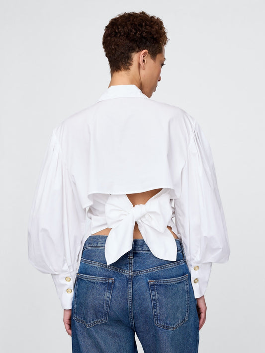 White Cropped Shirt with Bow Back Detail