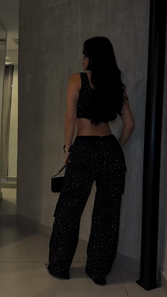 Black sequined two-piece suit