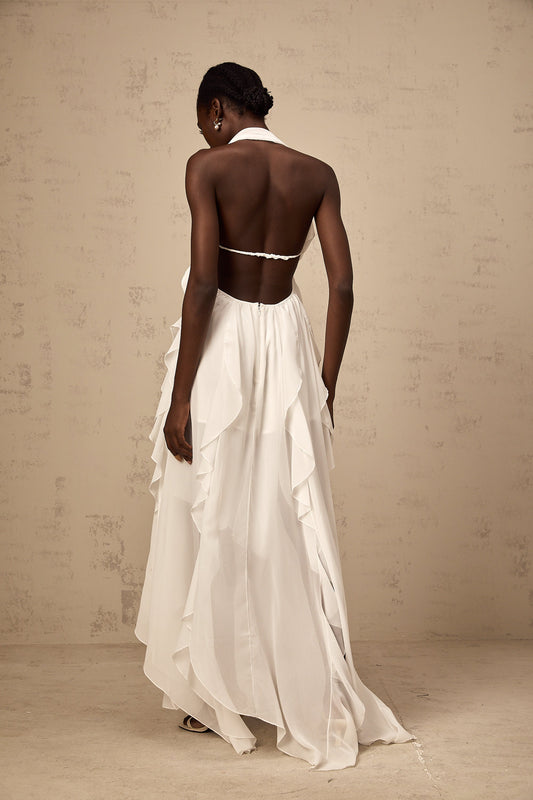 Halter Neck Ruffled Maxi Dress