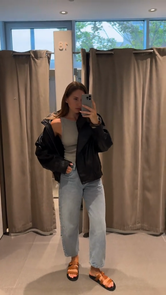 Black Faux Leather Cropped Jacket with Puff Sleeves