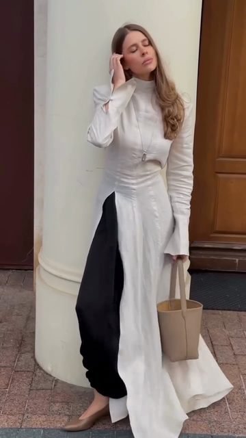 White High - Neck Long - Sleeve Maxi Dress