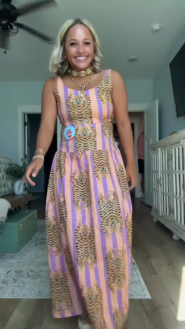 Striped Tiger Print Maxi Dress