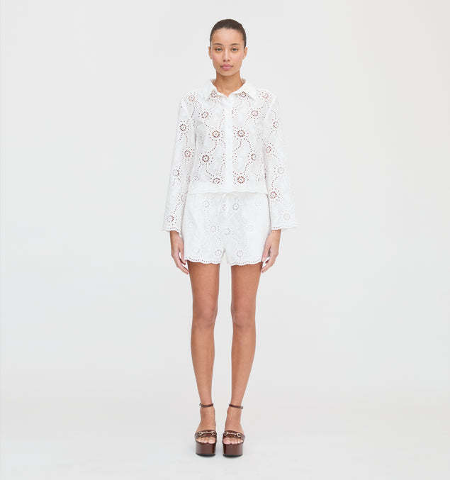 White Eyelet - Embroidered Shirt and Shorts Set