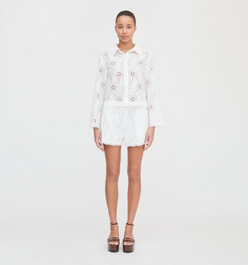 White Eyelet - Embroidered Shirt and Shorts Set