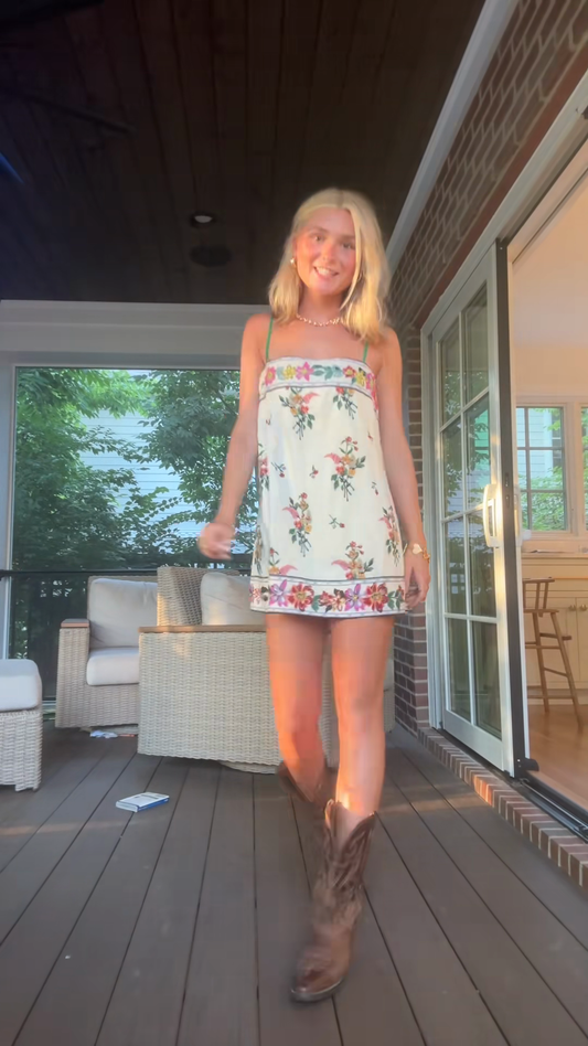 Floral - Embroidered Strapless Mini Dress