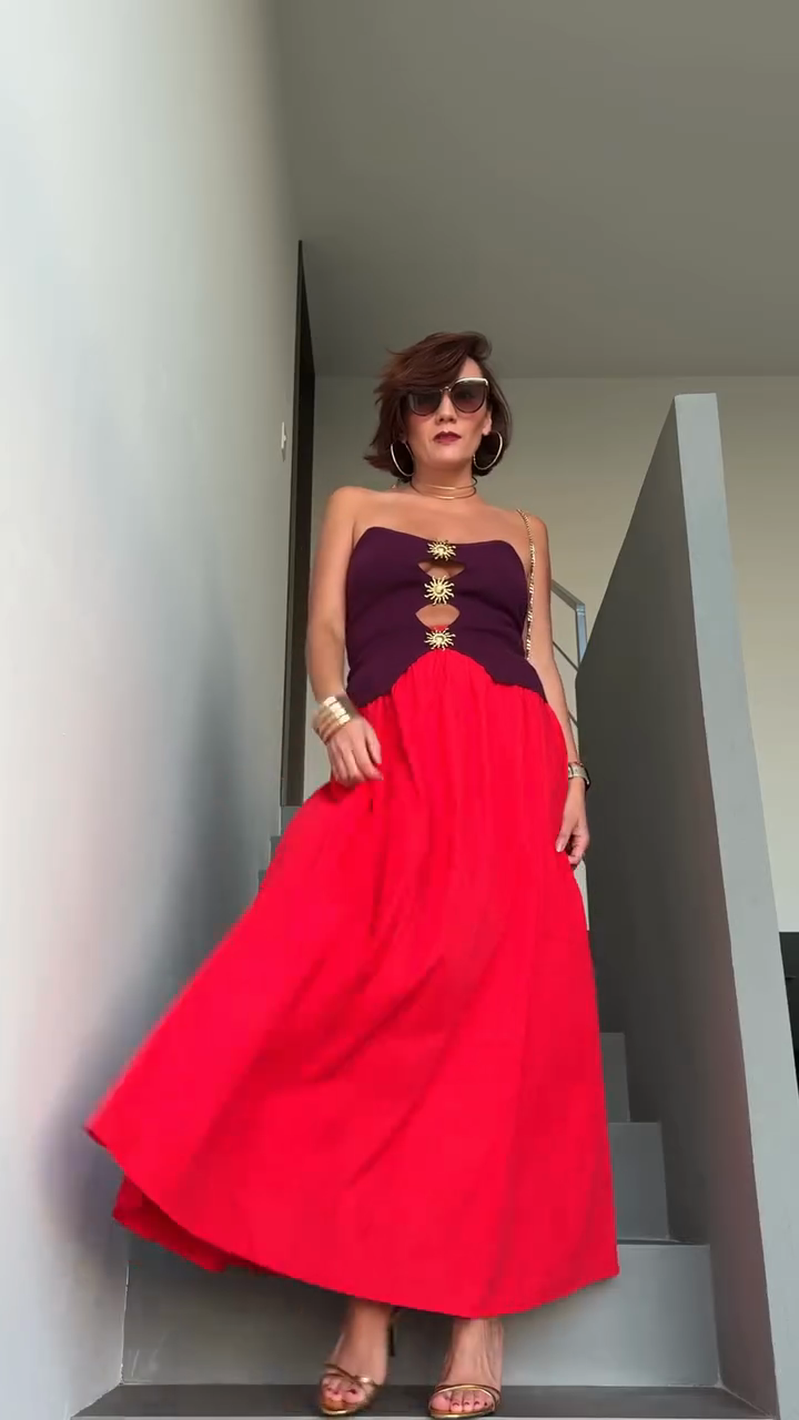 StraplessTop with gold sun - shaped cutout detail